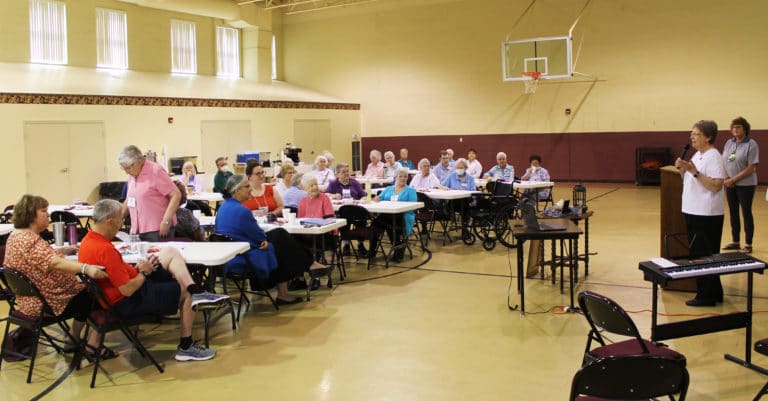 More than 50 Ursuline Sisters and Associates gathered in the gym for the day, and others following the activities on Zoom.