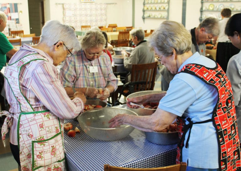 These Sisters are laser focused as they reach the bottom of the bowl. From left are Sister George Mary Hagan, Sister Marie Joseph Coomes and Sister Elaine Burke.