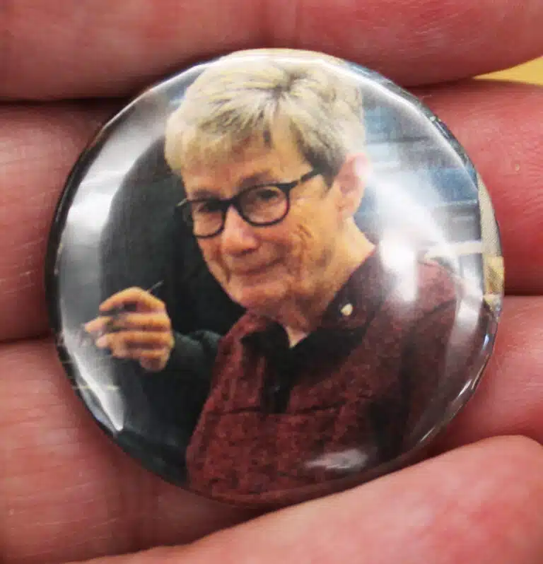 The accessory of the day was this button of Sister Judith Nell. The accessory of the day was this button of Sister Judith Nell.