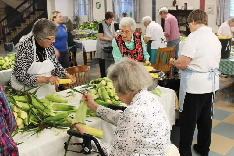 Sister Margaret Ann Aull, standing left, and Sister Elaine Burke survey their progress. Sister Margaret Ann Aull, standing left, and Sister Elaine Burke survey their progress.