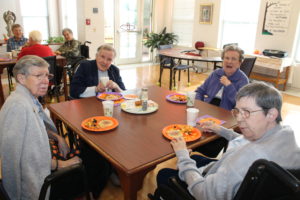 The sisters wait to have their plates filled. From left are Sisters Amanda Rose Mahoney, Celine Leeker, Marie Michael Hayden and Clarence Marie Luckett.