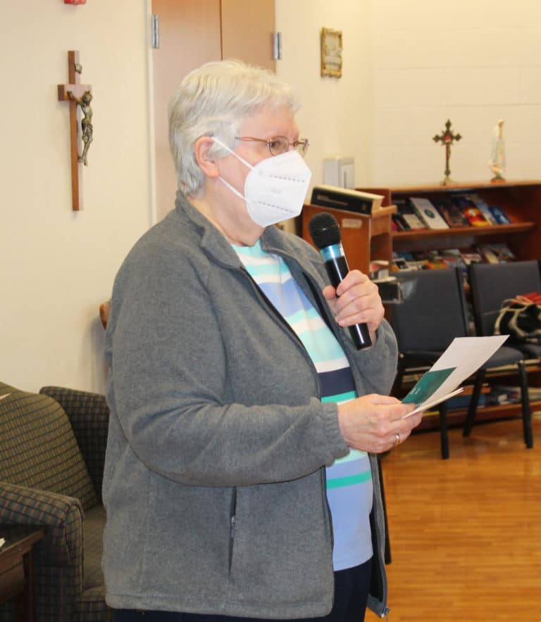 The party began with some readings from Saint Angela Merici and brief reflection time. Sister Pat Lynch, assistant congregational leader, shares the first reading.