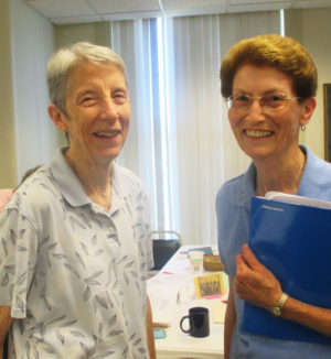 Sister Maureen O’Neill, left, and Sister Claudia Hayden are all smiles on July 13.