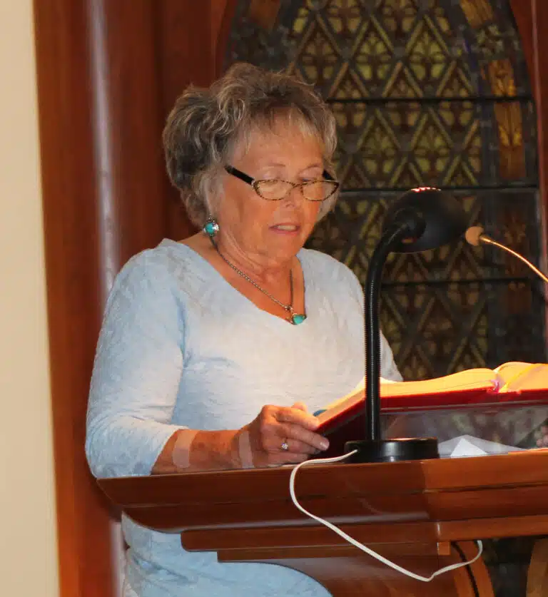 Elizabeth Mulligan Belcher A’65 served as the second reader. Her class was celebrating its 60th anniversary. Elizabeth Mulligan Belcher A’65 served as the second reader. Her class was celebrating its 60th anniversary.