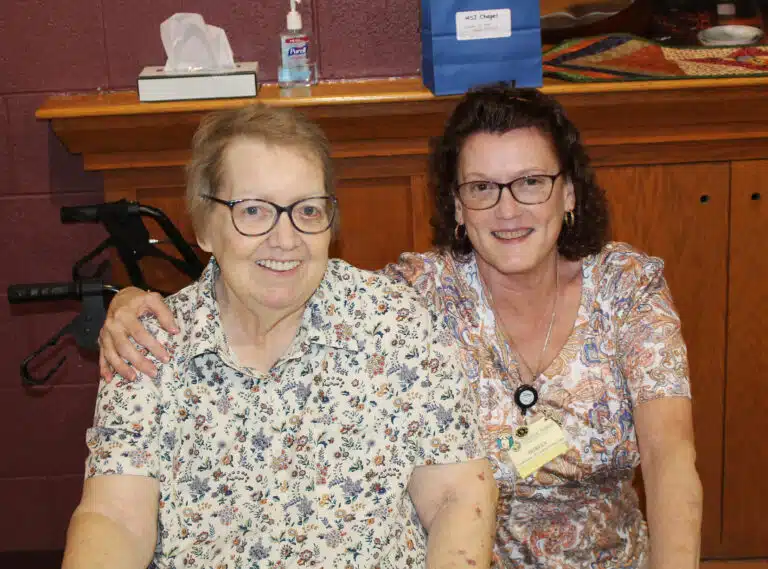 No one needs to ask, “Who’s on first?” with Mary Costello A’65, left, and Doreen Abbott, coordinator of Ursuline Partnerships on hand. No one needs to ask, “Who’s on first?” with Mary Costello A’65, left, and Doreen Abbott, coordinator of Ursuline Partnerships on hand.