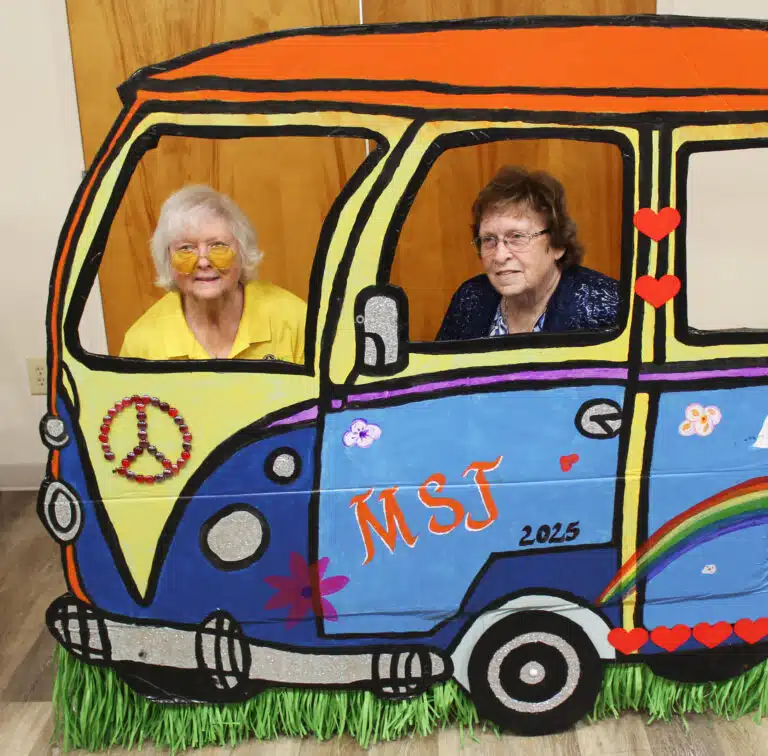 Sister Vivian Bowles, left, visited her 1957 classmate Ann Fulkerson Mattingly for a ride down memory lane. Sister Vivian Bowles, left, visited her 1957 classmate Ann Fulkerson Mattingly for a ride down memory lane.