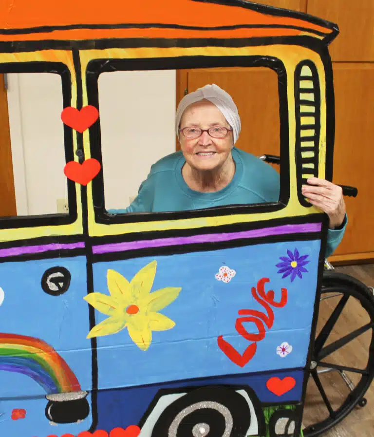 Imogene McBride Stull A’54 is enjoying her bus trip. Imogene McBride Stull A’54 is enjoying her bus trip.