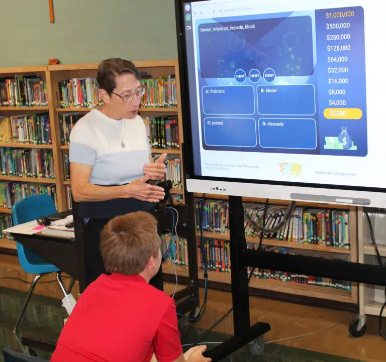 Sister Marilyn Mueth created this game show format to help a seventh-grade boy with his synonyms. Sister Marilyn Mueth created this game show format to help a seventh-grade boy with his synonyms.