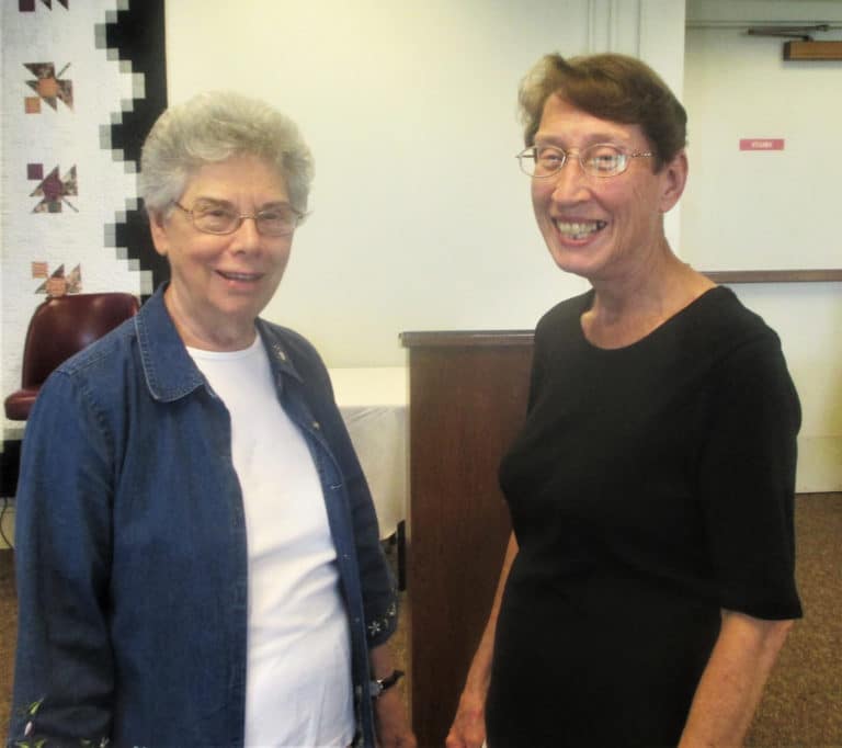 Sister Nancy Murphy, left, visits with Sister Marilyn Mueth during a break. The two ministered nearby when Sister Nancy served in Belleville, Ill.
