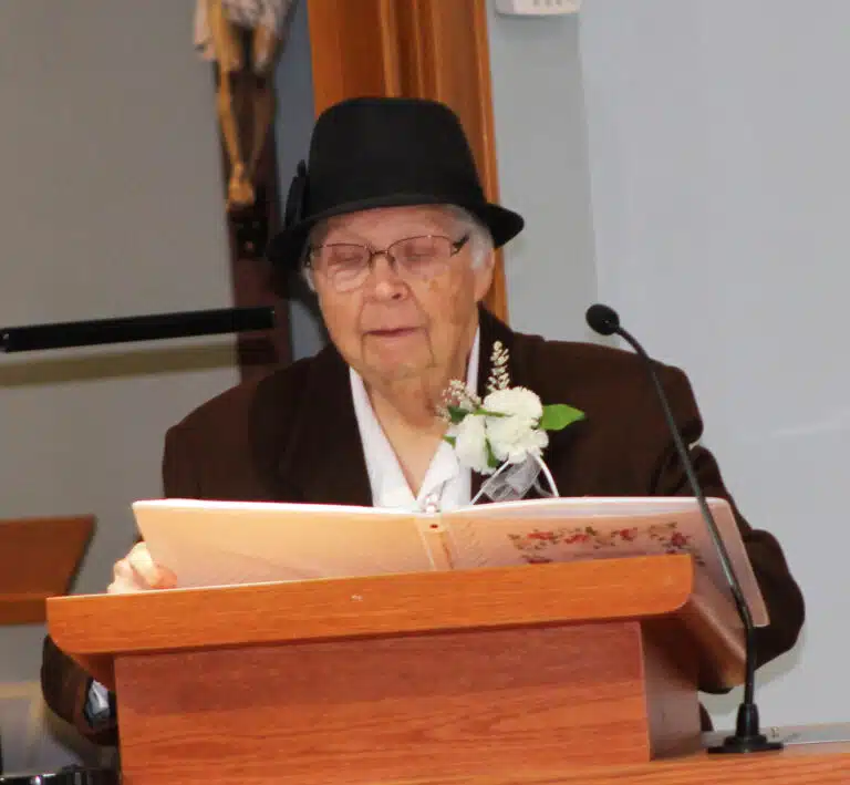 Franciscan Sister Lucy Bonifas reads a passage from Isaiah. Sister Lucy is celebrating 70 years, and has served in the Diocese of Owensboro since 1969 in Paducah. Franciscan Sister Lucy Bonifas reads a passage from Isaiah. Sister Lucy is celebrating 70 years, and has served in the Diocese of Owensboro since 1969 in Paducah.