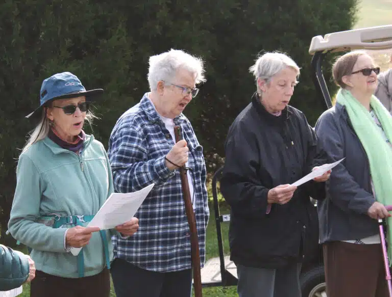 Singing “I Have Loved You” are, from left, Kathryn McSorley, Sister Michele Morek, Sister Maureen O’Neill and Sister Rebecca White. Sister Michele and Sister Sheila Anne entered the community the same year from New Mexico. Sister Rebecca was one of Sister Sheila Anne’s best friends at the Mount.