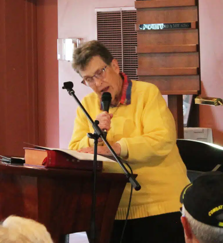 Sister Sharon Sullivan, congregational leader of the Ursuline Sisters of Mount Saint Joseph, tells of the long history between Brescia and veterans.