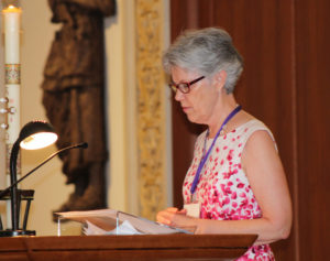 Alice Cecil Biscopink, A68, reads the second reading on Pentecost Sunday.