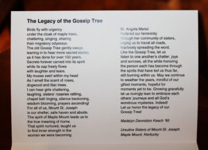 The inside of the card features “The Legacy of the Gossip Tree,” written by Madelyn Denniston Keach, Academy class of 1960.