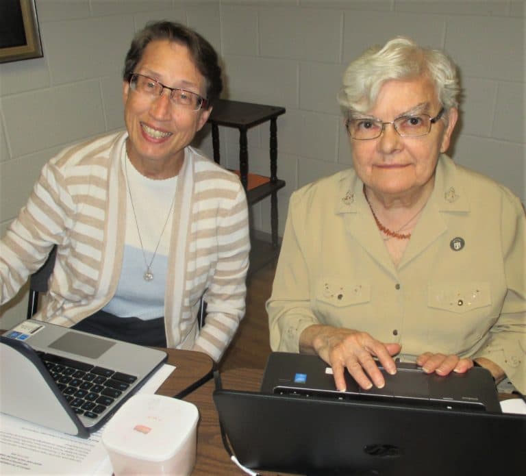 One of the biggest jobs of Community Days is acting as secretary to make sure the minutes of every meeting are accurate. The secretaries this year were Sister Marilyn Mueth, left, and Sister Cecelia Joseph Olinger.