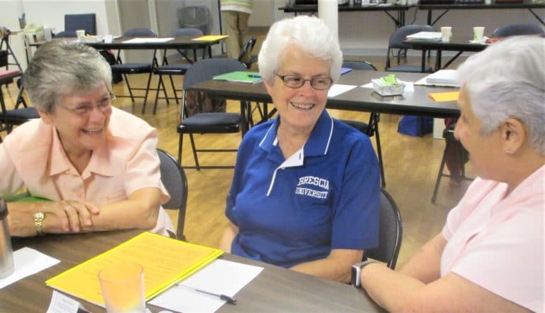 Something funny was said to generate smiles from Sister Cheryl Clemons, left, Sister Barbara Jean Head, center, and Sister Carol Shively.