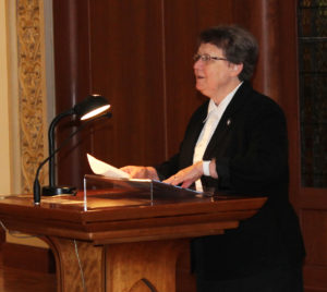 Sister Amelia Stenger, congregational leader of the Ursuline Sisters, calls the new associates making their commitment to come forward in the Motherhouse Chapel.
