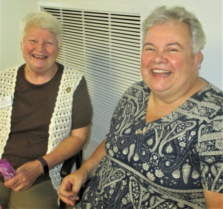 Sister Suzanne Sims, left, and Sister Martha Keller are all smiles one afternoon.