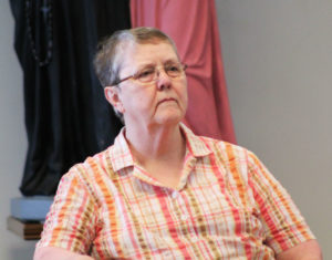 Sister Melissa Tipmore listens intently to Sister Carol’s question. Sister Melissa’s birthday was the first day of the retreat.