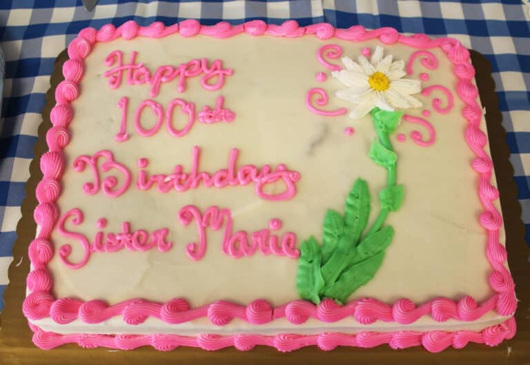 Everyone got a piece of Sister Marie's birthday cake.