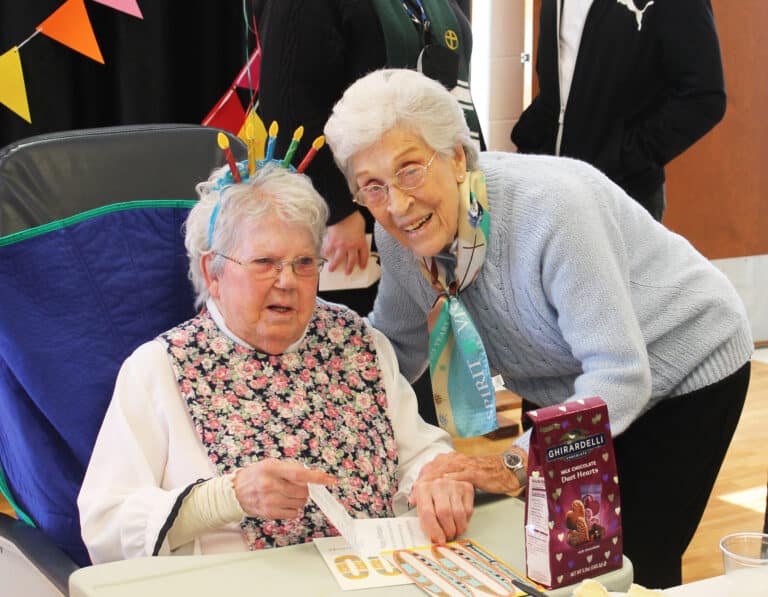 Sister Elaine Burke, right, also celebrated a birthday on Jan. 27, her 92nd. The Sisters sang happy birthday to her as well.