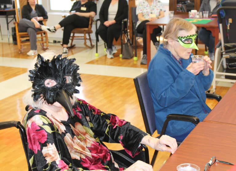 Sister Pat Rhoten, left, said her “nose was a little out of joint,” while Sister Marie Carol Cecil gets ready to wet her beak. Sister Pat Rhoten, left, said her “nose was a little out of joint,” while Sister Marie Carol Cecil gets ready to wet her beak.