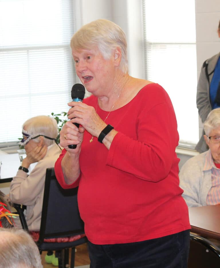 Sister Suzanne Sims, director of local community life at the Mount, thanked Sister Jacinta for all her hard work. “She has more ideas than I can shake a stick at,” Sister Suzanne said. Sister Suzanne Sims, director of local community life at the Mount, thanked Sister Jacinta for all her hard work. “She has more ideas than I can shake a stick at,” Sister Suzanne said.