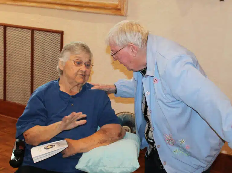 Ursuline Associate Patsy Beauchamp, left, of Louisville, chats with Sister Grace Simpson prior to Mass. Ursuline Associate Patsy Beauchamp, left, of Louisville, chats with Sister Grace Simpson prior to Mass.