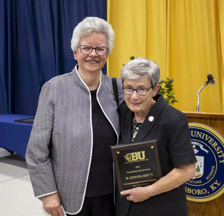 Sister Judith Nell is congratulated by Sister Mary Timothy Bland. The two are in the same bonded prayer group together. Sister Judith Nell is congratulated by Sister Mary Timothy Bland. The two are in the same bonded prayer group together.