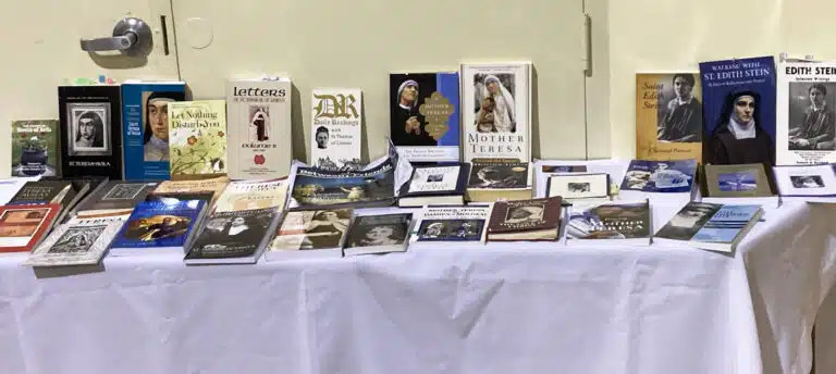Numerous books were on display detailing the lives of the saints featured. Numerous books were on display detailing the lives of the saints featured.