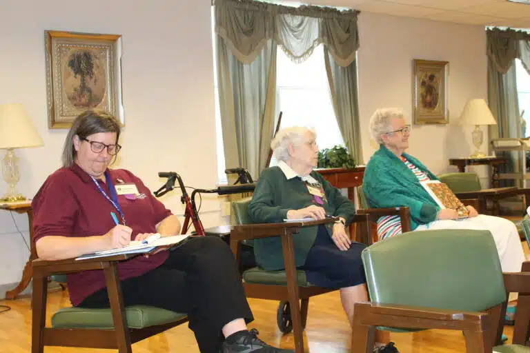 Sister Monica Seaton, Sister Michael Ann Monaghan, and Sister Michele Morek react to Cackie Upchurch talking about God seeking us. “No prophet ever wanted to be a prophet,” she said. “God called each one of them.” Sister Monica Seaton, Sister Michael Ann Monaghan, and Sister Michele Morek react to Cackie Upchurch talking about God seeking us. “No prophet ever wanted to be a prophet,” she said. “God called each one of them.”