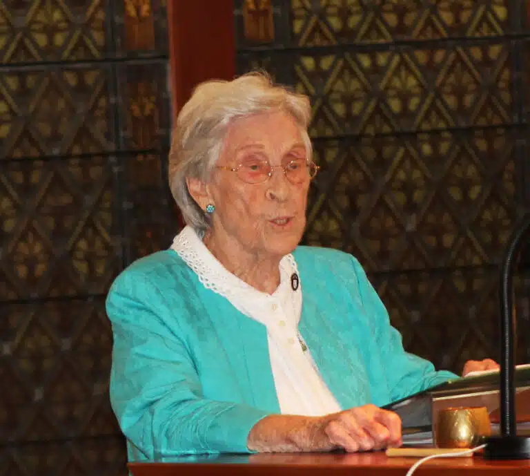 Sister Elaine Burke, the most senior alumna representing the class of 1949, reads the intercessions. Sister Elaine Burke, the most senior alumna representing the class of 1949, reads the intercessions.