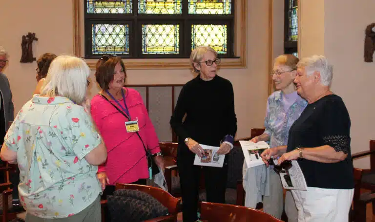Members of the class of 1966 visit with Sister Claudia Hayden A’67, second from right, after Mass. From left are Phyllis Costello Bresnik, Diane McCreary Kratzwald, Sister Maureen O’Neill, and Sister Suzanne Sims. Members of the class of 1966 visit with Sister Claudia Hayden A’67, second from right, after Mass. From left are Phyllis Costello Bresnik, Diane McCreary Kratzwald, Sister Maureen O’Neill, and Sister Suzanne Sims.