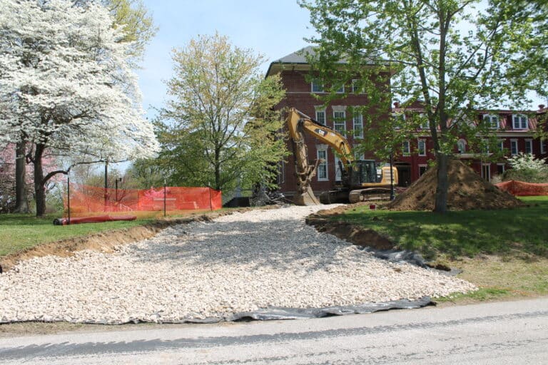 A path was cut from Cummings Road to the 1874 section of the building for the heavy equipment.