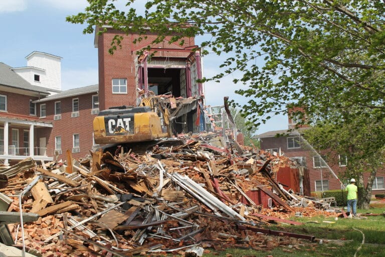 What once was a breezeway on the second and third floors of the Retreat Center is visible. What once was a breezeway on the second and third floors of the Retreat Center is visible.