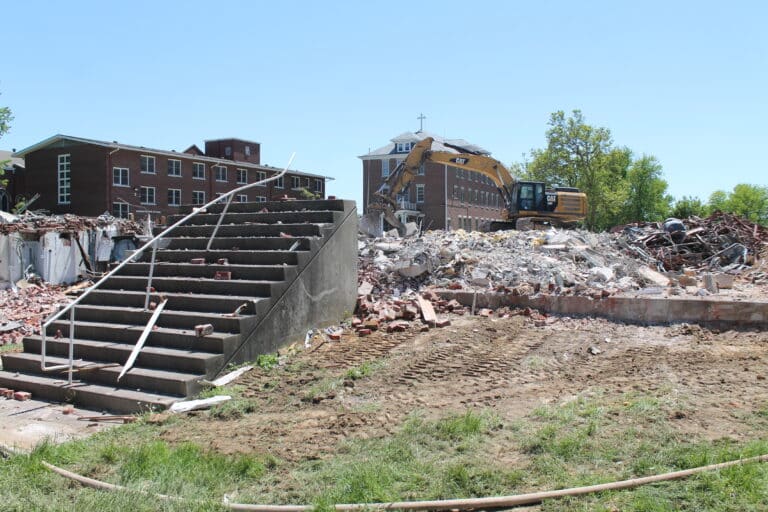 The steps that once led to the north facing porch of the Academy now lead … to nowhere.