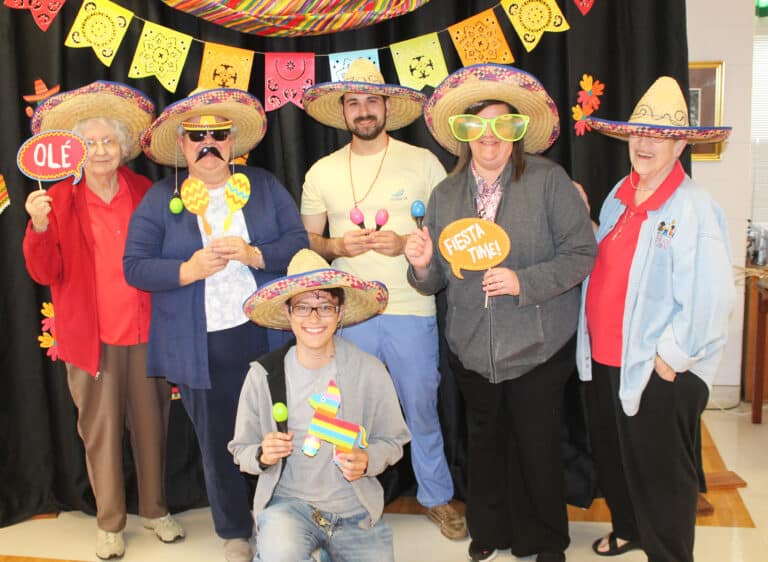 There are some hombres you just don’t want to run into … luckily, these aren’t them. Wes Wheatley of the food service staff is kneeling, and joined from left by Sister Francis Louise Johnson, Sister Martha Keller, Andrew Hunt of the health care staff, Sister Monica Seaton and Sister Sharon Sullivan. There are some hombres you just don’t want to run into … luckily, these aren’t them. Wes Wheatley of the food service staff is kneeling, and joined from left by Sister Francis Louise Johnson, Sister Martha Keller, Andrew Hunt of the health care staff, Sister Monica Seaton and Sister Sharon Sullivan.