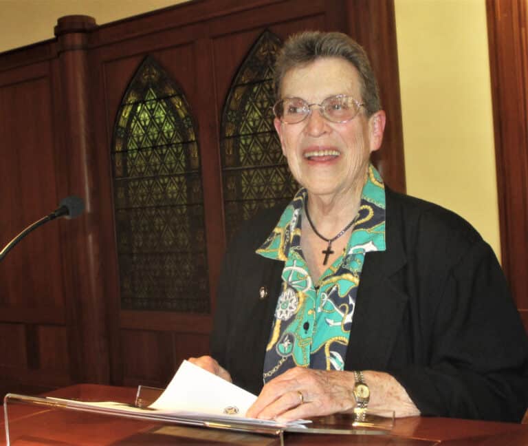 Sister Sharon Sullivan, congregational leader, gives her annual address to kick off Community Days at 6:30 p.m. July 12, 2023.