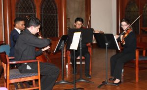The Melodic Four Quartet from Bowling Green were, from right, Katherine Messer, first violin; Noah Morsi, viola; Morgan Thomas, cello; and James Han, second violin.