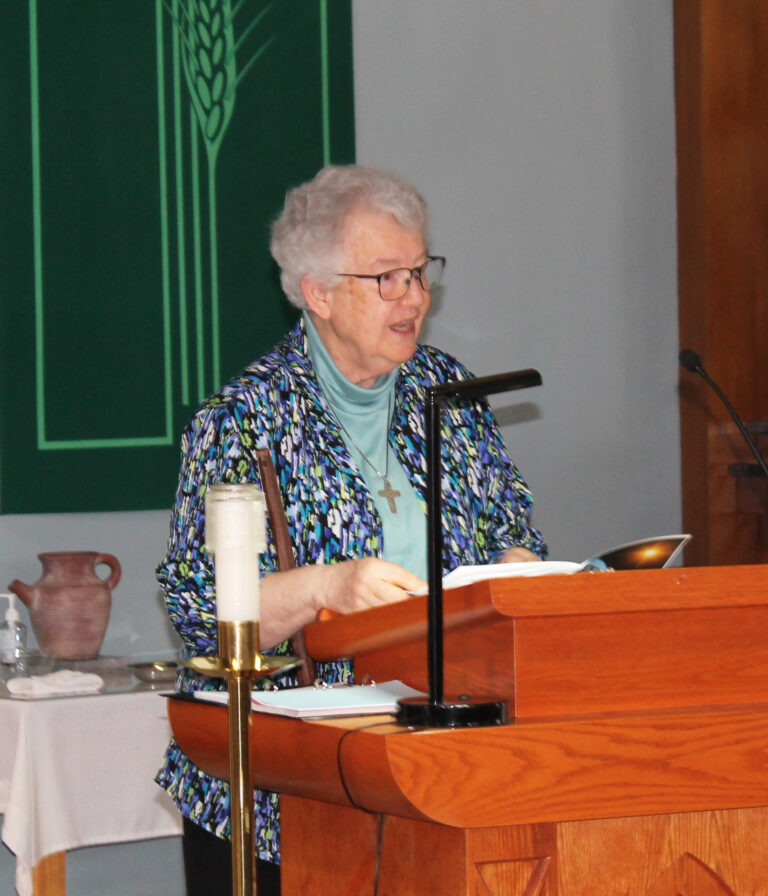 Sister Michele Morek welcomes everyone on behalf of the Sisters Celebration Committee. Sister Michele Morek welcomes everyone on behalf of the Sisters Celebration Committee.
