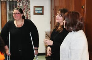 Ursuline Sister Stephany Nelson visits with singers Leslie Pfingston and Melissa Zink during the reception. Sister Stephany sang with the women when she was a member of Holy Spirit Church in Bowling Green.