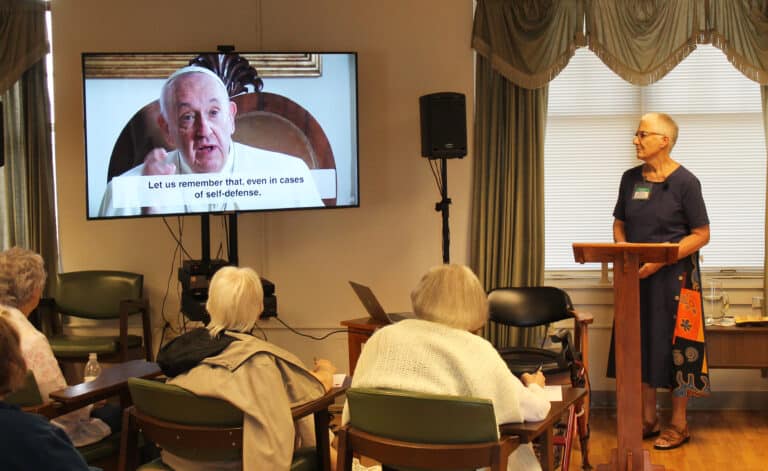 Marie Dennis showed a video of Pope Francis talking about the need for nonviolence.