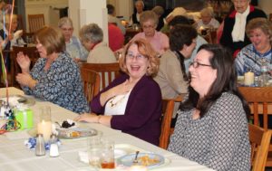 Jackie Martin, center, laughs as she stumbled over how many grandchildren she had. It’s either five or six. At right is Villa employee Kelly Tipton, at left is retired Villa employee Audrey Clouse.