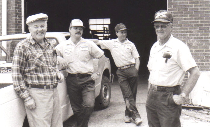 This photo was taken of some members of the farm staff in the late 1970s. From left is Joe Riney, the farm manager; Mike Stelmach, who currently runs the slaughterhouse; Mark Blandford, who recently retired as farm manager; and Jack Blandford, Mark’s older brother who was assistant farm manager.