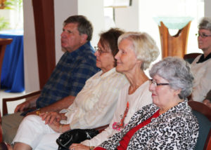 Among the participants of the Day of Enrichment were Ursuline Associate Marianna Robinson, second from left, and next to her, Mary Helen Nash, a friend of the Ursulines. They heard Sister Marietta say that since she’s begun centering prayer, she has become calmer, more peaceful and less judgmental. “I need fewer words to pray,” Sister Marietta said.