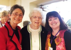 Stephanie Warren, left, and Carolyn Sue Cecil, right, visit with their principal from St. Alphonsus Elementary School, Sister Mary Agnes VonderHaar, prior to lunch. “She said she was very proud of how we turned out,” Cecil said.