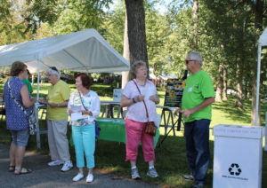 For the first time, the Maryland to Kentucky & Beyond group had a table at the picnic, where they handed out information about their event in June 2017 at Brescia University. This group does genealogy of Catholics in this area. Second from left is Sister George Mary Hagan, and Ursuline Associate Mike Sullivan is on the far right.