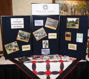 The display table for Mount Saint Joseph featured pictures and literature to highlight the sisters and campus at Maple Mount.