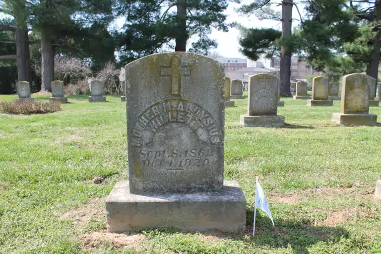 Mother Aloysius Willett, the first Mother Superior for the Ursuline Sisters of Mount Saint Joseph – and a force in getting them established teaching in other schools – was honored with a flag on her headstone.