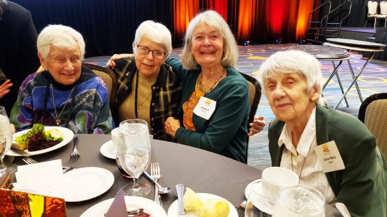 The four founding members of Network who attended the gala are, from left, Sister Carol Coston, O.P., Sister Angela Fitzpatrick, O.S.U., Sister Elizabeth Morancy, RSM, and Sister Mary Hayes, SNDdeN.